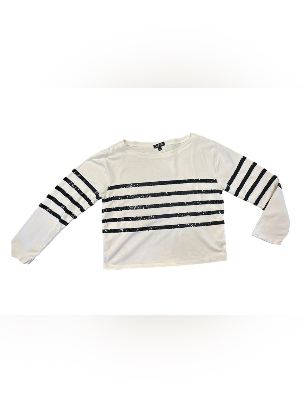 J.CREW White/Black Striped Sequin Knit Cotton Crew Neck T-Shirt Women's S